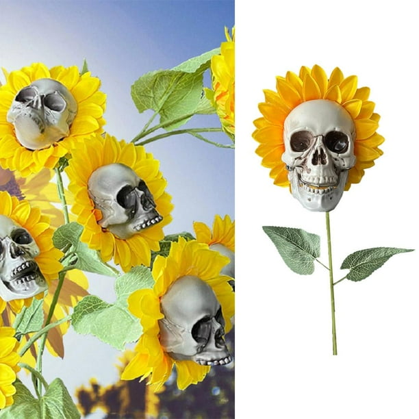 Decoración divertida del jardín del cráneo de Halloween Estacas de jardín en miniatura Decoración Adornos de decoración de de Halloween Un solo cabezal A CUTICAT Girasol de cabeza de calavera