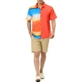 thumbnail image 2 of INSPIRE CHIC Men's Printed Button Down Short Sleeve Pocket Patchwork Shirts M Orange, 2 of 6