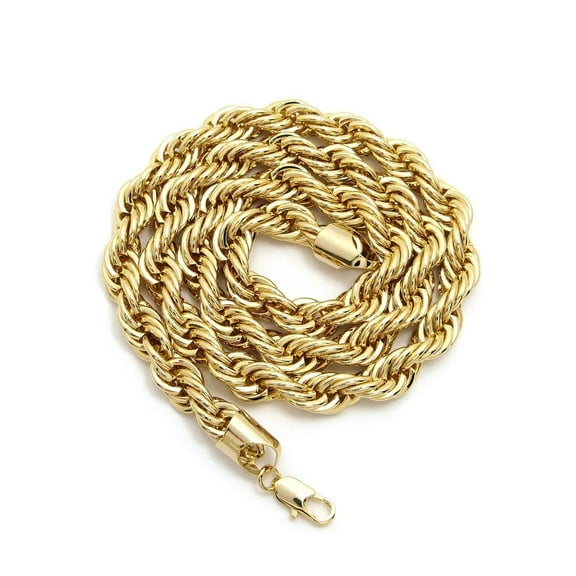 Hip Hop 80' Hollow 10mm 22,26 Rope Chain Necklace in Gold Tone