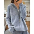 thumbnail image 6 of AGWOLF Women's Ribbed Knit Sweater Cozy Quater Zip Up Hooded Pullover Loose Solid Color Long Sleeve Tops, 6 of 6