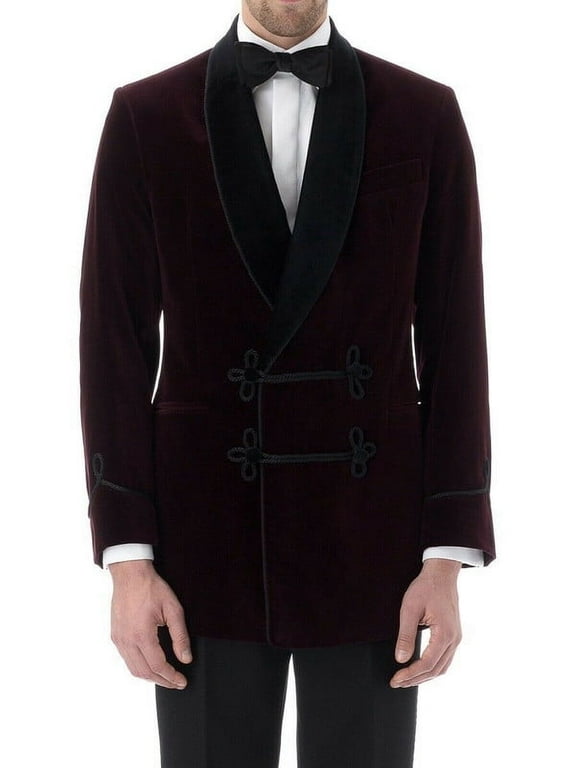 Mens Burgundy Velvet Smoking Jacket with Frogging Style: Classic Elegance Meets Modern Luxury