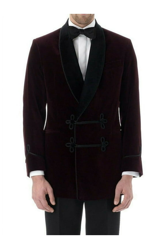 Mens Burgundy Velvet Smoking Jacket with Frogging Style: Classic Elegance Meets Modern Luxury