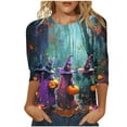 thumbnail image 2 of Kilaqueen Cute Funny Halloween Shirts for Women Plus Size 3/4 Length Sleeve Crew Neck Womens Tops Vintage Festival Witch Graphic Tunic Tops, 2 of 5