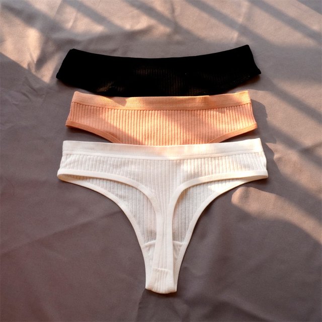 Tanga de algodón acanalado sin costuras para mujer, 3 uds., bragas de Bikini de cintura baja simples para mujer, ropa interior deportiva para chicas de talla grande Dengxun unisex