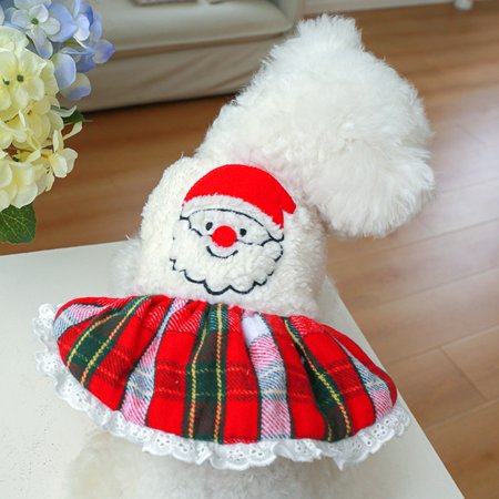 

Visland Dog Skirt Lace Edge Cartoon Pictures Santa Claus Print Comfortable Thickened Keep Warm Polyester Christmas Festival Pet Skirt for Teddy