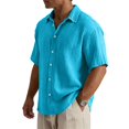 thumbnail image 2 of Uwinwear Mens Big and Tall Button Down Shirts Gauze Short Sleeve Collared Shirt Regular Fit Summer Casual Work Clothes Casual Textured Tops,Cyan,M, 2 of 5