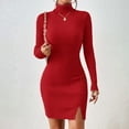 thumbnail image 2 of UJNDER Sweater Dresses for Women Women's Sweater Dress Turtleneck Split Hem Red M, 2 of 6