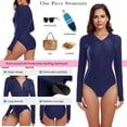 thumbnail image 3 of RELLECIGA Women's Plus swimwear One Piece Bathing Suit One Piece Swimsuit Zipper Long Sleeve Rash Guard Swimsuit for Women Pink Navy Blue Size 2XL, 3 of 9