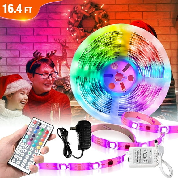LED Strip Lights, 16.4 ft 5M RGB Color Changing LED Lights Strip, 5050 Flexible LED Tape Light with 44 Keys Remote Controller for Bedroom Home Outdoor Party Holiday Decoration