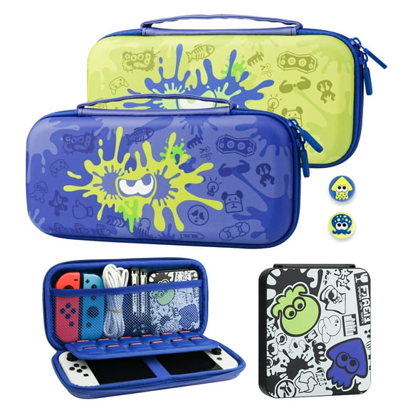 RHOTALL Blue Carrying Case for Nintendo Switch & Switch OLED Cover for splatoon 3, Hard Portable Travel Case for Switch Game Accessories Bundle Kit with Game Case and 2