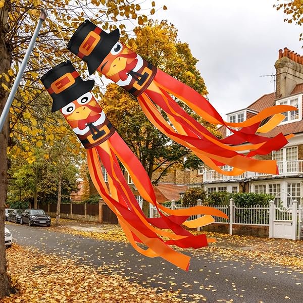 WAYAN2Pcs Fall Thanksgiving Turkey Windsocks Decorations - Fall Thanksgiving Decorations - Thanksgiving Party Home Farmhouse Yard Front Door Window Wind Sock Outdoor Hanging Decor- 40 Inch