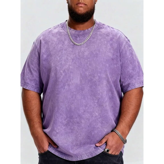 Mens Plus Size Washed Purple T-Shirt, Crew Neck, Oversized Fit, Streetwear Style