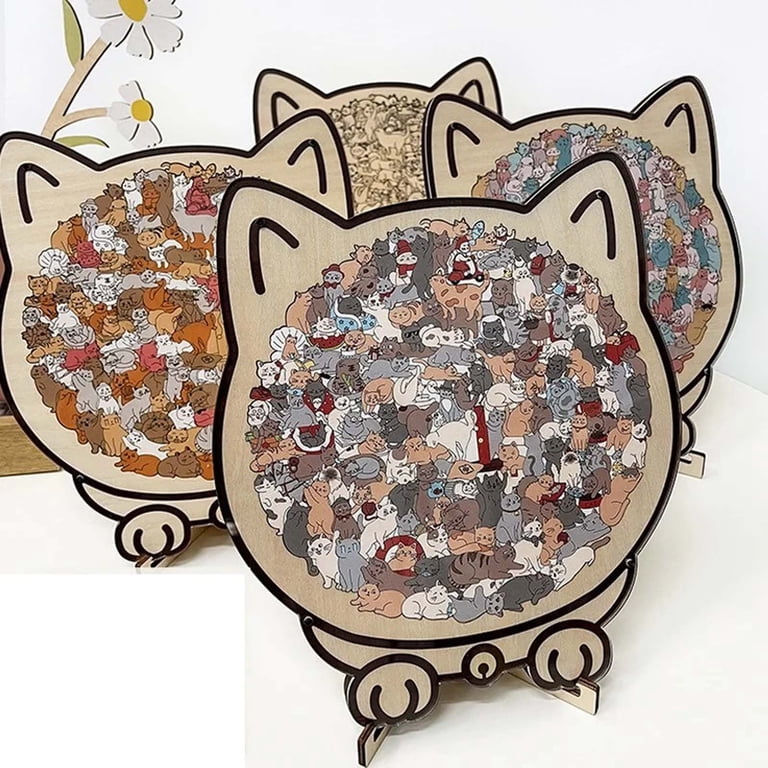 Jigsaw Puzzle Board 135 Piece, 8.6x9.3 Inch Cat Shaped Wooden