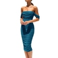 thumbnail image 1 of Vestido PRETTYGARDEN 2025 Ajustado con Hombros Descubiertos Ruched Talla L, 1 of 7