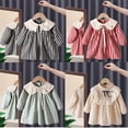 thumbnail image 2 of Ropa de primavera y verano para niñas, vestidos bonitos para niños, niñas pequeñas, vestido de cuello de solapa de lino y algodón a cuadros, falda de manga larga 80 (12-18M) Gao Jinjia LED, 2 of 2