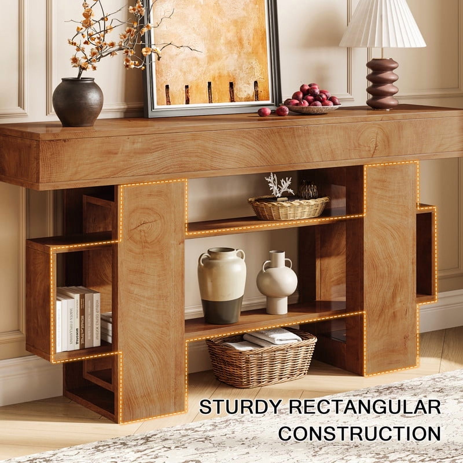 Einhomn 63" Farmhouse Wood Console Table, Modern Entryway Table with Open Storage for Behind Couch, Living Room