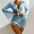 thumbnail image 3 of Tungbrin Ensemble Bikini 4 Pcs pour Femmes Été Nœud devant Maillot de Bain avec Franges Jupe Courte Froncée, 3 of 7