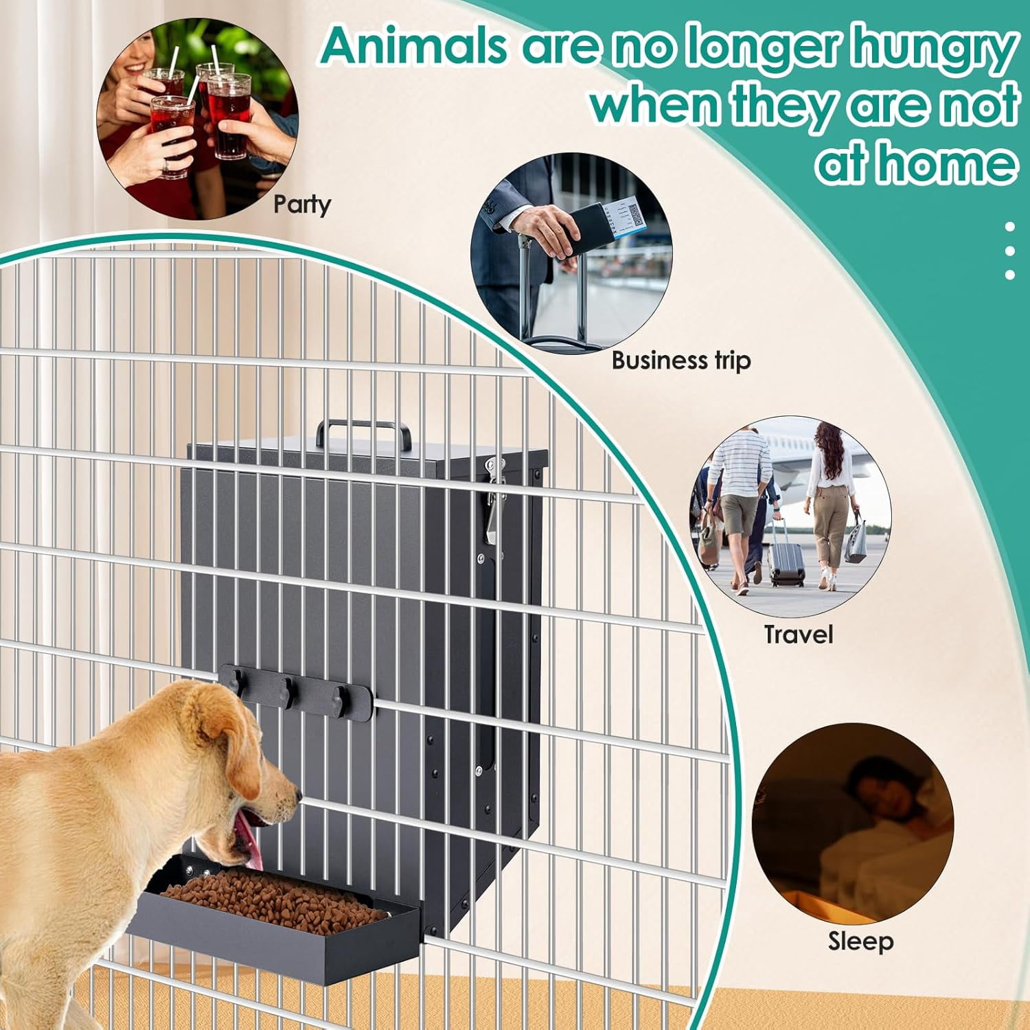 Hanging Cage Automatic Dog Feeder Large Breed,12L Dog Food Dispenser with Large Feeding Mouth Kennel-Gravity Pet Cage Feeder Galvanized Steel for Dog Rabbit,Chicken,Pet,Ferret,Chinchilla