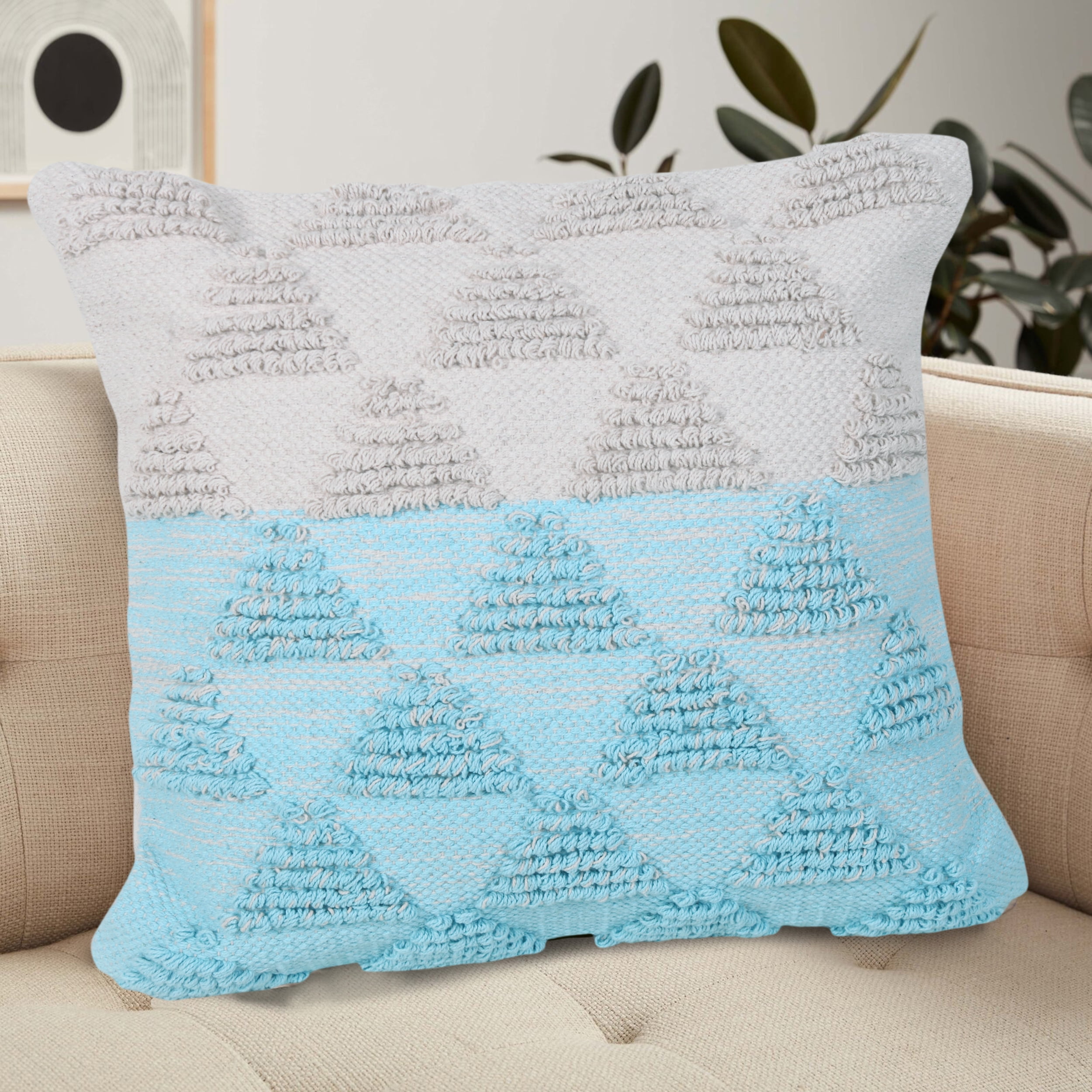 LR Home Geometric Triangle Throw Pillow, Blue / Cream, 20" Square, Count per Pack 1