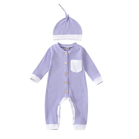 

Meihuida 2 Pcs Baby Romper Suits Long Sleeve Knitted Jumpsuit + Hat Sets