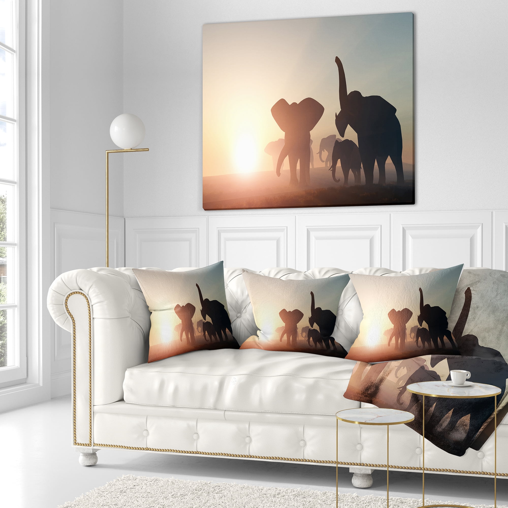 Designart Group of Elephants in the Wild - African Throw Pillow - 18x18
