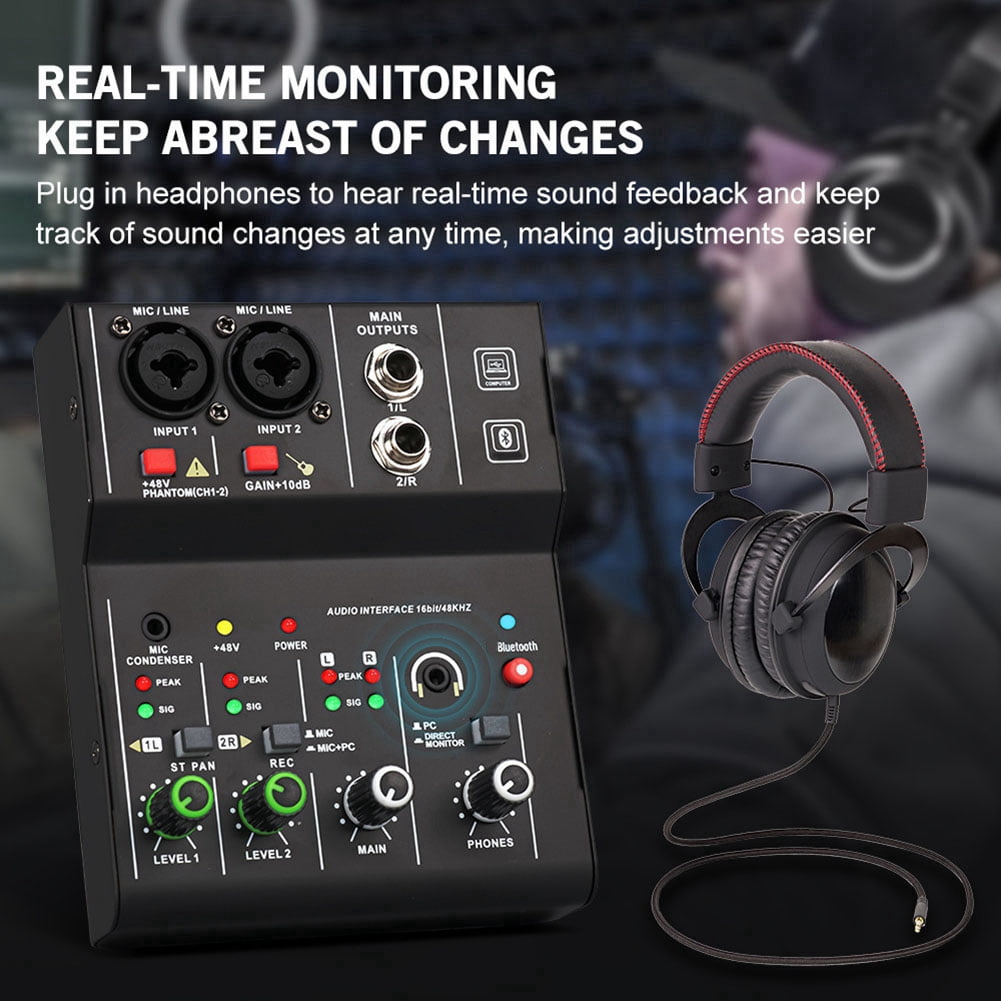 2 Channels Mini USB Mixer Professional Portable Audio Interface Sound Card Console for Guitar Recording Studio Singing