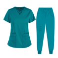 thumbnail image 1 of Uniformes para mujer Scrub Set con cuello en V Hospital Enfermera Top Pantalones Ropa Manga corta Pantalones largos Cómodos trajes de trabajo Ropa de - M lago azul Sunnimix Pantalones médicos de enfermera, 1 of 8