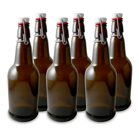 Secure Swing Beer Bottles With Ceramic Lids Swing Top Easy Cap Bottle For Kombucha And Home Brewing 16 Oz 6 Pack Amber
