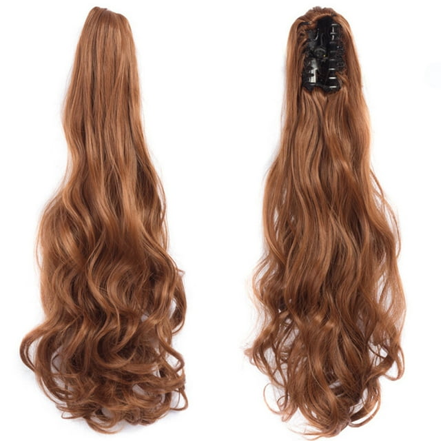 Perruque Bouclée pour Femme Queue de Cheval avec Pince Griffe Extension de Cheveux Ondulés de 22 Pouces de Long Perruques en Fibre Synthétique Résistantes à la Chaleur Prise Forte et Fixation Sécurisée