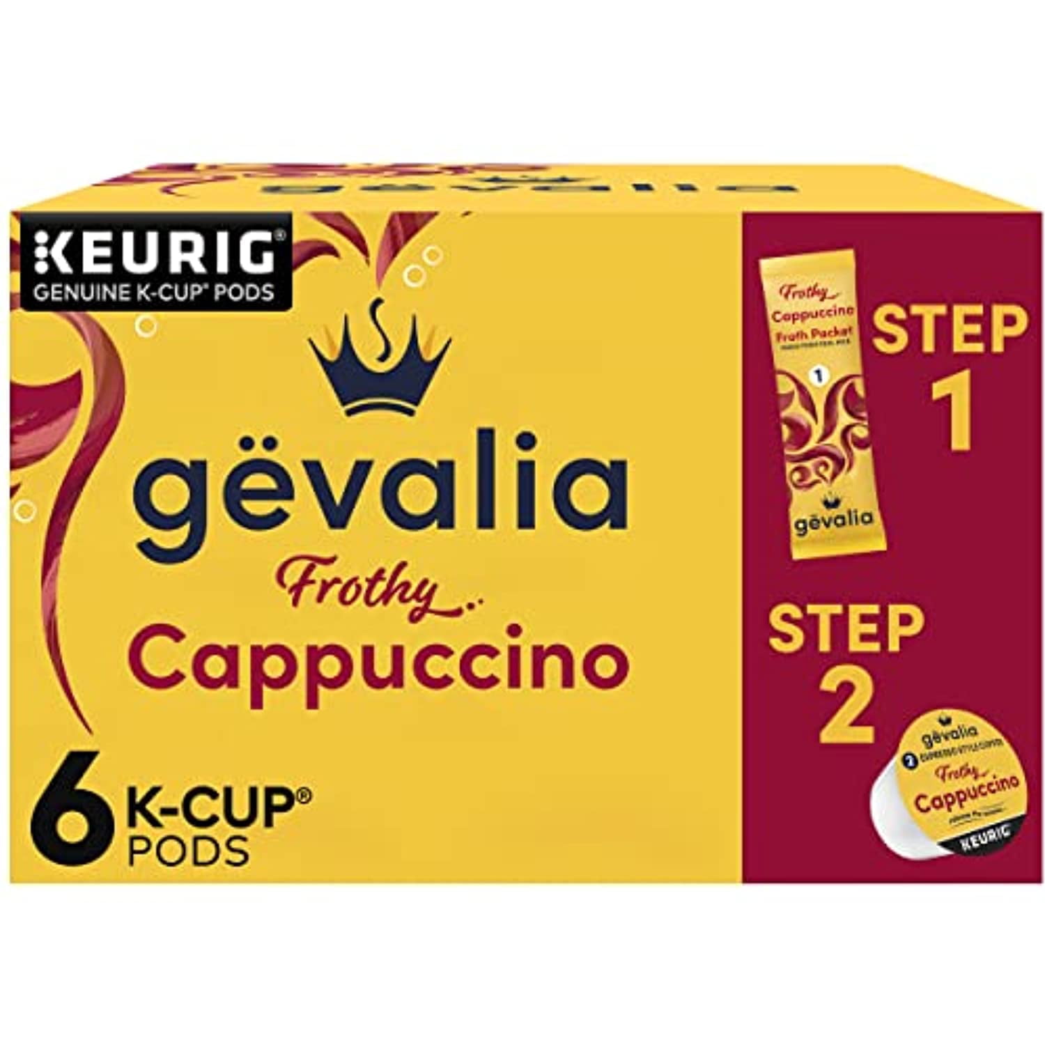 Gevalia Frothy 2-Step Cappuccino Espresso K-Cup Coffee Pods & Froth Packets Kit 6 Ct Box (Pack of 3)