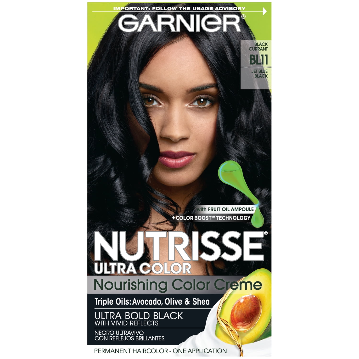 Garnier Nutrisse Ultra Color Nourishing Bold Permanent Hair Creme, BL11 Jet Blue  Black, 1 Kit 