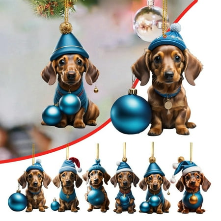 

Weerihhol 2D Acrylic Cartoon Funny Christmas Dog Christmas Tree Pendant Acrylic Christmas Cartoon Cute Christmas Hat Dog Double Print 2D White Elephant Pendant 6 PCS Beaded Curtain Decorative Hot