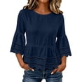 thumbnail image 2 of Warop Women's Spring Summer Solid Crew Neck Short Sleeve Cotton Linen Top Lightweight Blouse for Daily Vacation, 2 of 8