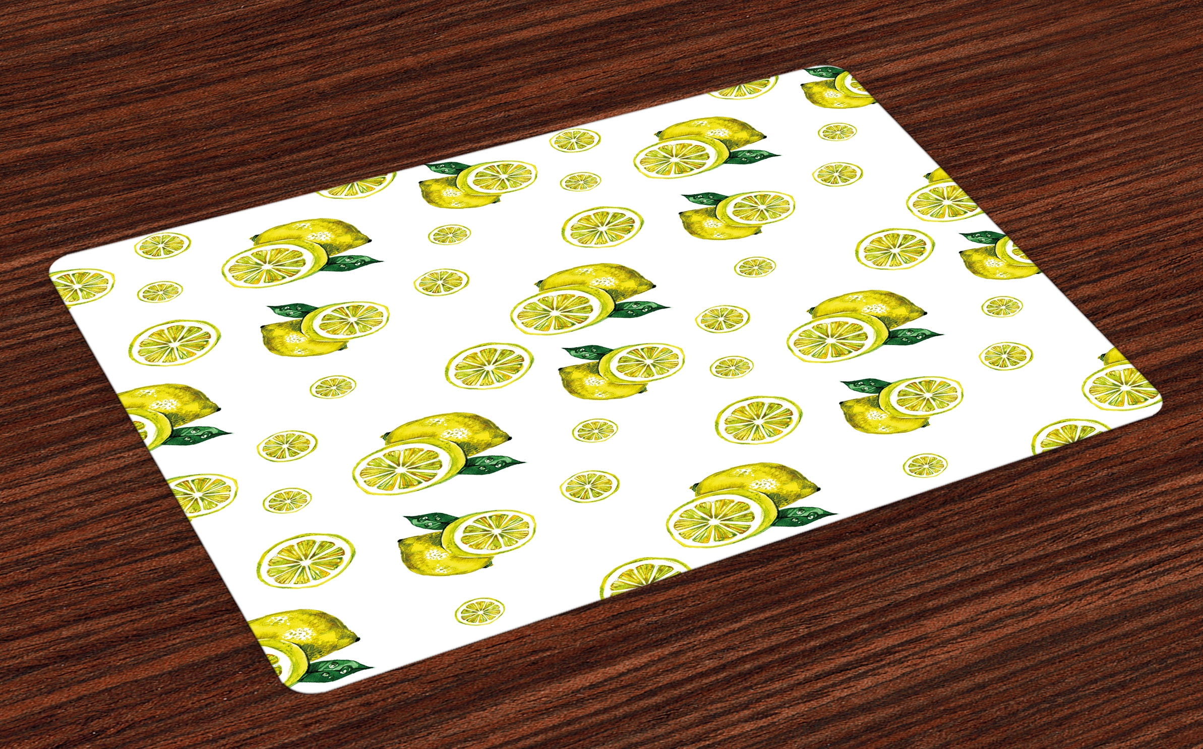 Modern Placemats Set of 4 Lemon Figures with Slices and Leaves Summer