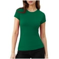 thumbnail image 2 of Inverlee Womens Ribbed Knit Short Sleeve Tops Solid Casual Round Neck Shirts Summer Basic Blouse, 2 of 9