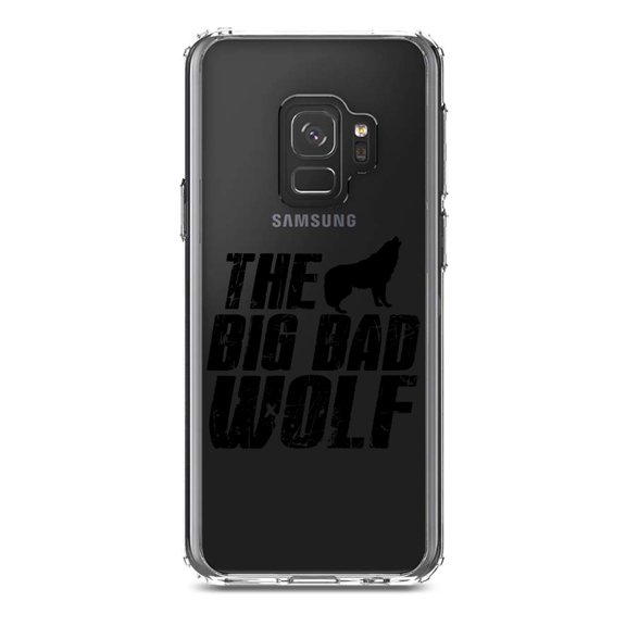 DistinctInk Clear Shockproof Hybrid Case for Samsung Galaxy S9 (5.8" Screen) - TPU Bumper Acrylic Back Tempered Glass Screen Protector - The Big Bad Wolf