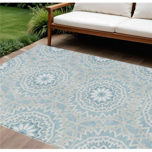 HomeRoots 578607 8 x 10 ft. Floral Medallion Washable Indoor & Outdoor Rectangle Area Rug, Denim Blue & Ivory