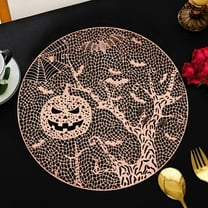 Gold Halloween Pumpkin Placemat - 14.96x14.96in PVC Table Mat for Restaurant & Home Decor - Waterproof, Heat-Resistant & Anti-Slip Party Tableware for Halloween, Thanksgiving & Fall Decorations