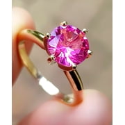 Genuine 8 mm Pink Sapphire Solitaire Ring. Solid Silver Gold Engagement. Pink Diamond Alternative. Wedding Ring. Round Pink Jewelry