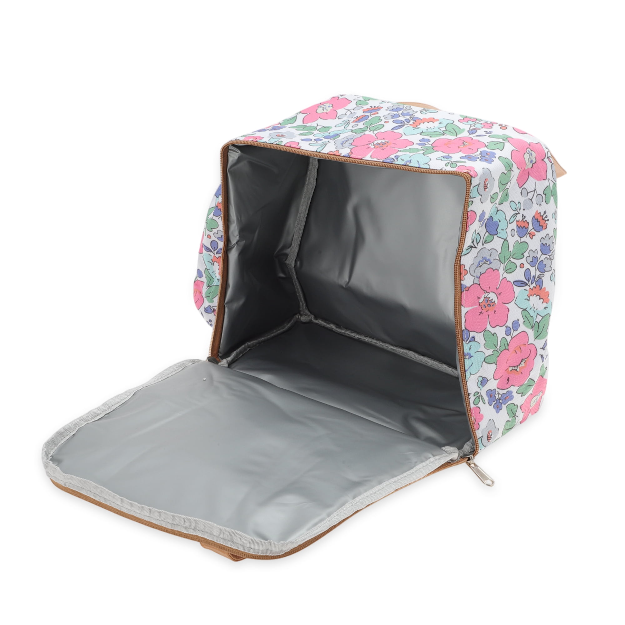 Unique Bargains Handheld Insulated Lunch Bag 1 Pc Pink White [Flower]
