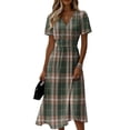 thumbnail image 2 of Minjewel Women's Gingham Shift Dress with Plaid V-Neck - Short Sleeve Summer Dress, Loose Flowy Beach Party Outfit, Preppy Comfy Vacation Mini Dress,Green,L, 2 of 6