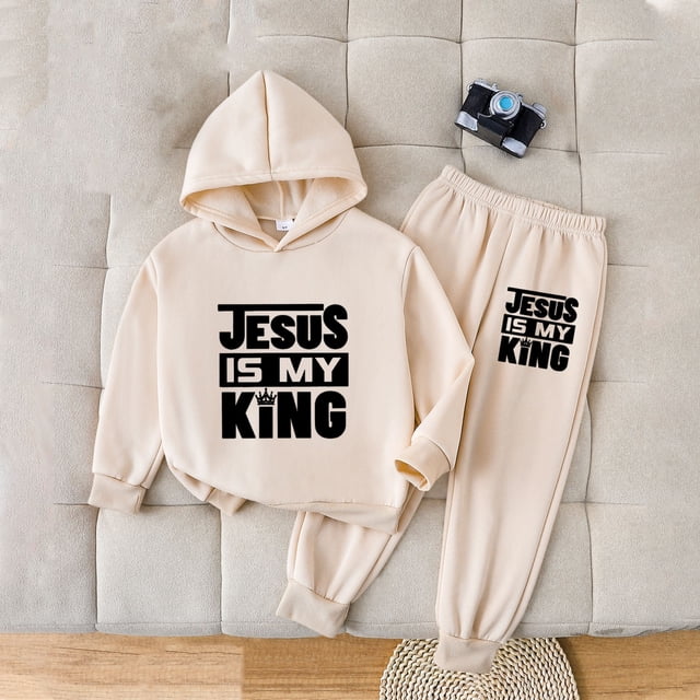 Conjunto de sudadera con capucha de manga larga para niños, color azul, con capucha y cintura elástica, pantalones largos, traje informal y cómodo, conjunto de poliéster para niños.
