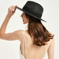thumbnail image 5 of Sombrero de paja para mujer, sombreros de playa, sombrero de verano para el sol, sombrero Fedora de ala ancha tipo Panamá, UPF50+, 5 of 5