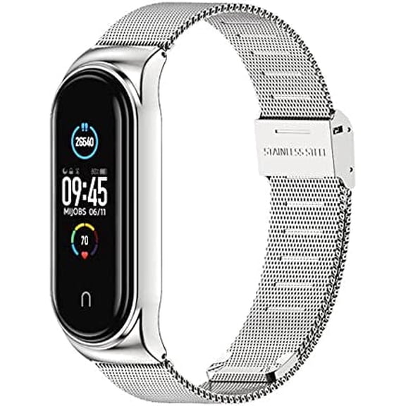 Strap Replacement for Amazfit Band 5, Metal Strap Compatible with Amazfit Band 5, Stainless Steel Wristband Watchband Accessories (Silver)