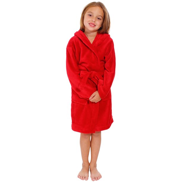 Simplicity Girl's Coral Velvet Hooded Bathrobe Robe with Hood & Pockets