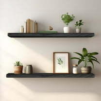 Floating Shelves 24 Inches Long, Set of 2 Rustic Wood Wall Mounted Shelves, Wall Picture Ledge Shelf with Invisible Metal Brackets for Living Room, Bedroom, Bathroom, Black