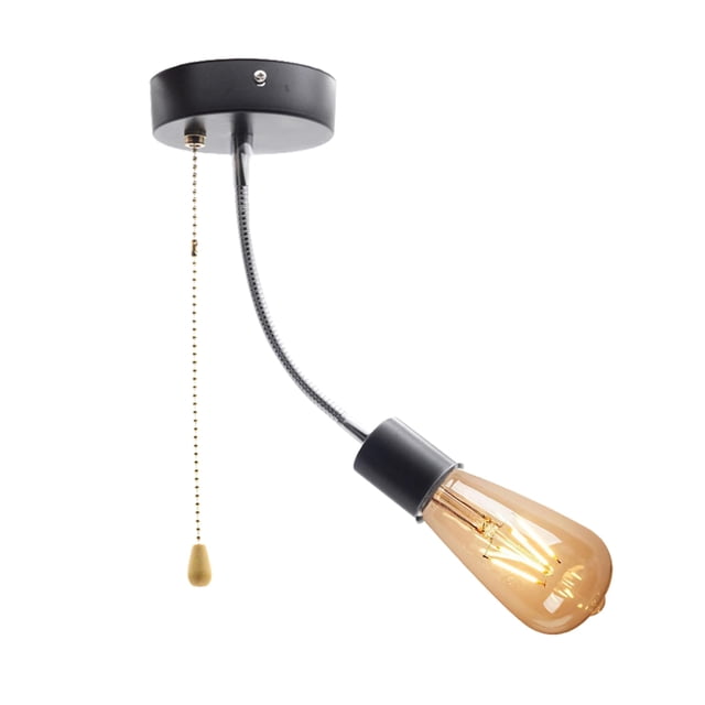 FSLiving Adjustable Wall Light with Zipper Switch 12V Black Decorative Light Ceiling Light Wall Cabinet Light Ceiling Mount, 2700K Bulb Included Industrial Semi Flush Mount for RV Camper - 1 Light