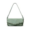 thumbnail image 3 of Bolso bandolera con volantes para mujer de MABULA, bolso de lona fruncido de color verde caramelo, bolso de hombro bajo el brazo, bolso elegante con solapa, 3 of 5