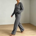 thumbnail image 5 of Maqroz Two Piece Outfits for Women Long Sleeve V Neck Ribbed Knit Pullover Sweaters Wide Leg Trousers Casual Fall Loungewear Matching Suits Dressy Streetwear, 5 of 7