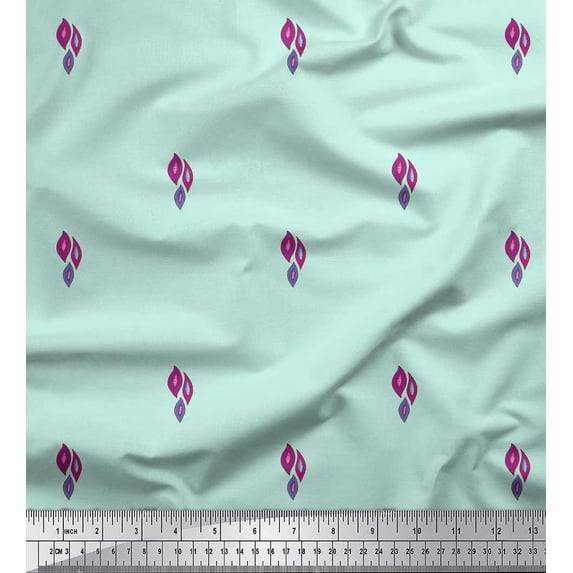 Soimoi Green Modal Satin Fabric Leaves Block Print Fabric by Yard 42 Inch Wide